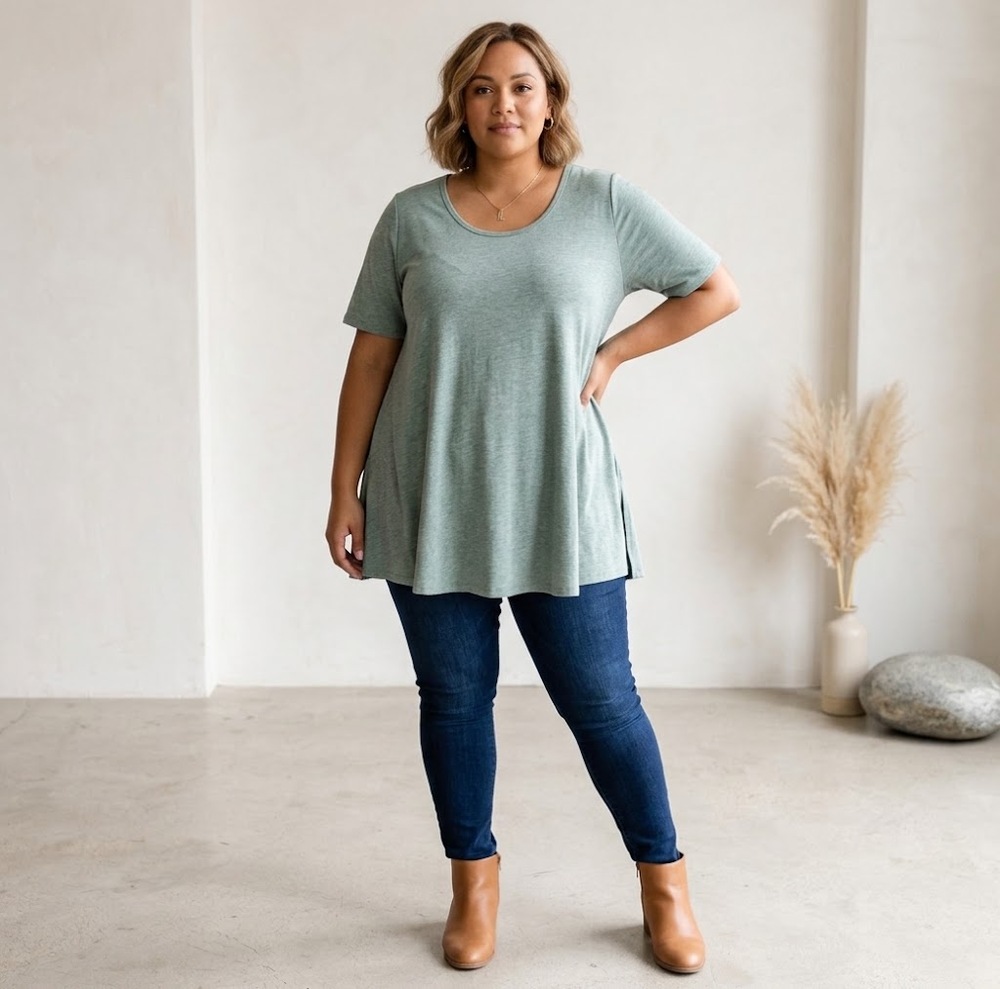 LuLaRoe Perfect T 3XL Heathered Aqua Swing Tunic Top Plus Size NWT
